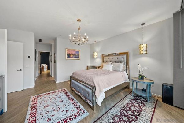Bedroom, Chandelier, Interior, Pendant Lights, Wood Texture Flooring