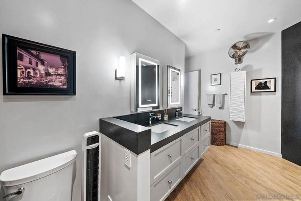 Bathroom, Interior, Recessed Lighting, Wood Texture Flooring