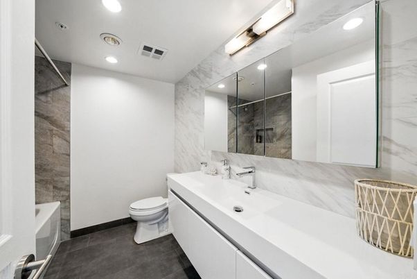 Bathroom, Glass Shower, Interior, Marble Walls, Recessed Lighting