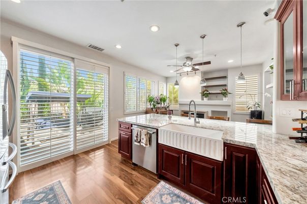Interior, Kitchen, Pendant Lights, Recessed Lighting, Wood Texture Flooring