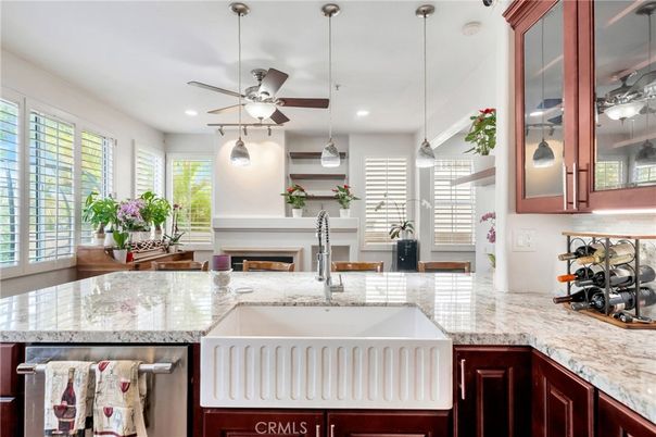 Fireplace, Interior, Kitchen, Pendant Lights, Recessed Lighting