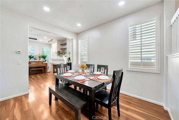 Dining room, Interior, Recessed Lighting, Wood Texture Flooring