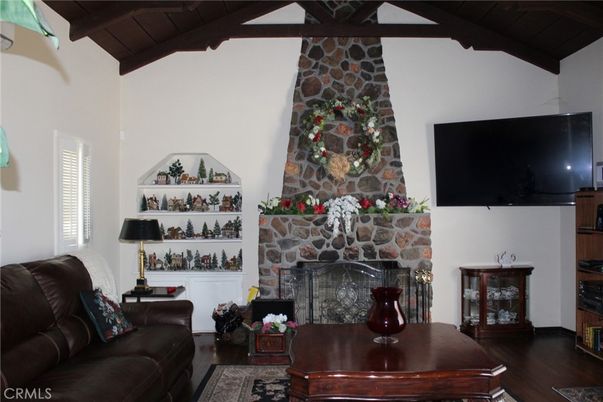 Fireplace, Interior, Living room, Stone Walls, Wooden Beams, Wood Texture Flooring