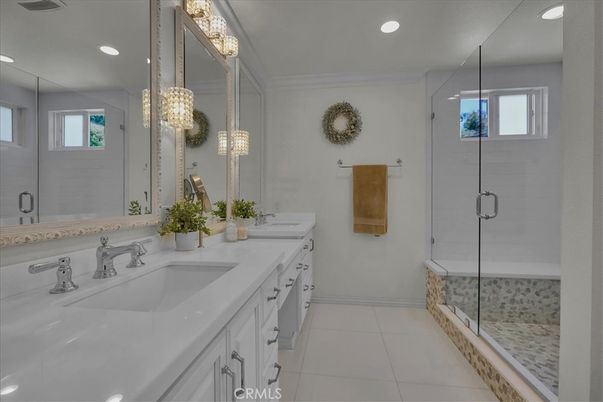 Bathroom, Dual Sink Vanities, Glass Shower, Interior, Recessed Lighting