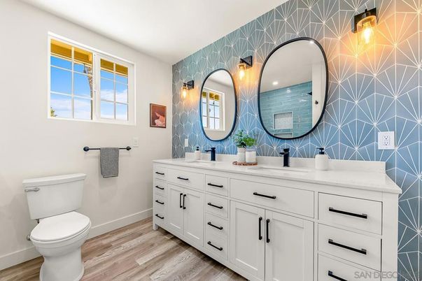 Bathroom, Dual Sink Vanities, Interior, Wood Texture Flooring