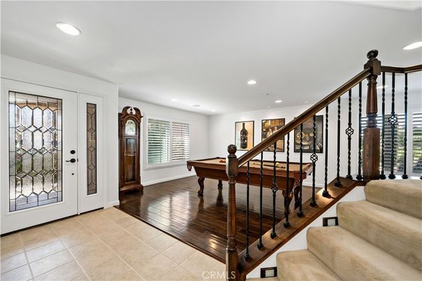 Billiard Table, Game Room, Interior, Recessed Lighting, Wood Texture Flooring