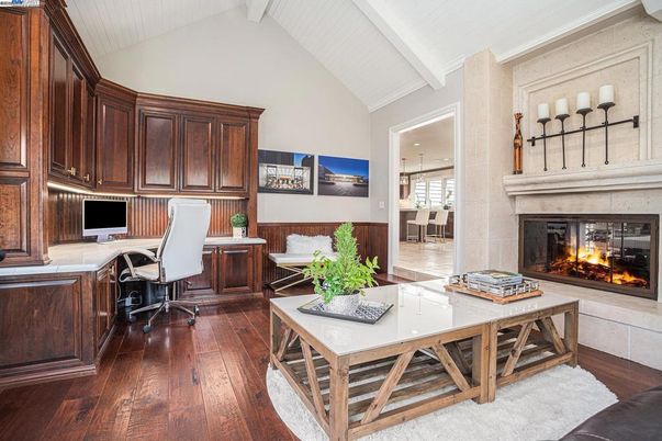 Fireplace, Home Office, Interior, Wood Texture Flooring