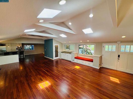 Empty room, Interior, Kitchen, Recessed Lighting, Wood Texture Flooring