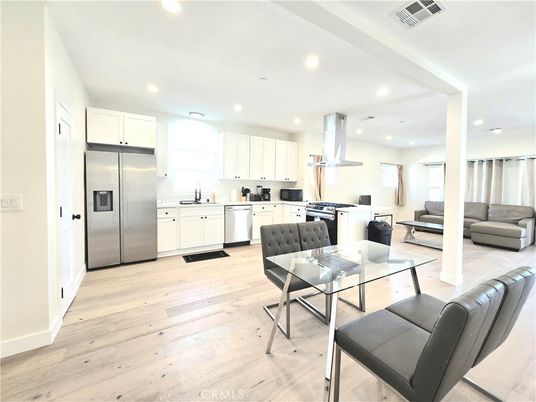 Interior, Kitchen, Living room, Recessed Lighting, Stainless Steel Appliances, Wood Texture Flooring