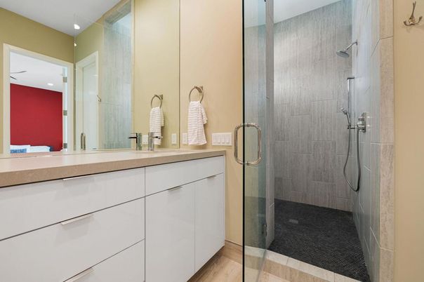 Bathroom, Glass Shower, Interior, Recessed Lighting