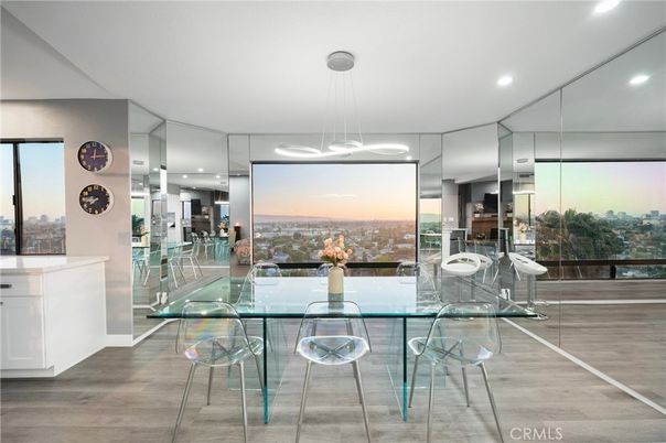 Dining room, Interior, Kitchen, Pendant Lights, Recessed Lighting, Water, Wood Texture Flooring