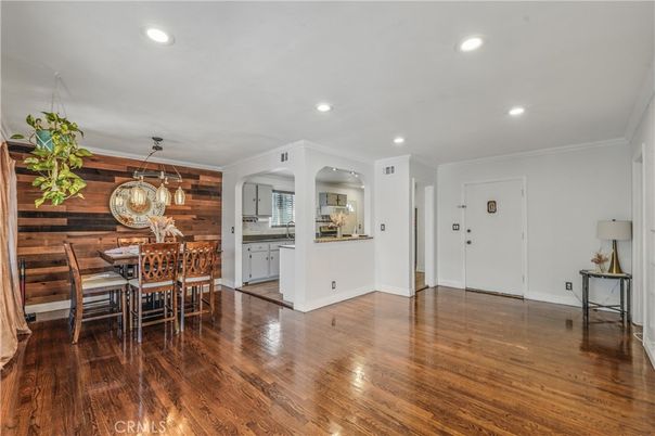 Dining room, Interior, Kitchen, Recessed Lighting, Wood Texture Flooring, Wooden Walls