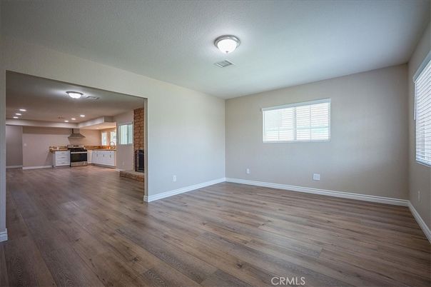 Empty room, Interior, Kitchen, Recessed Lighting, Wood Texture Flooring