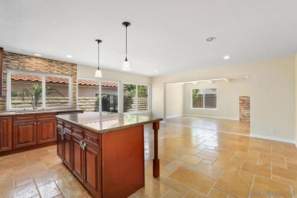 Interior, Kitchen, Pendant Lights, Recessed Lighting, Stone Walls