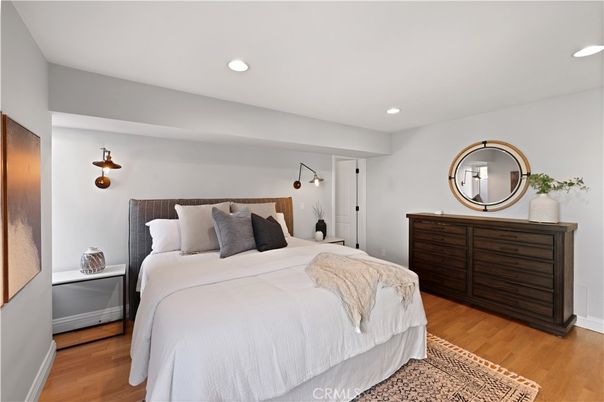 Bedroom, Interior, Recessed Lighting, Wood Texture Flooring