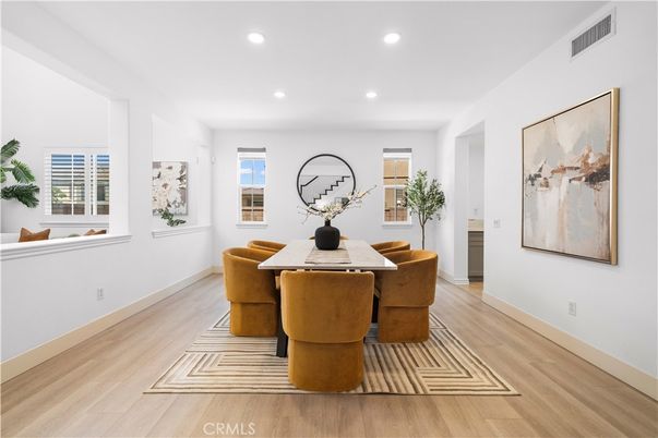 Dining room, Interior, Recessed Lighting, Wood Texture Flooring