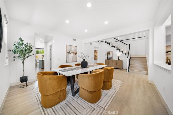 Dining room, Interior, Recessed Lighting, Wood Texture Flooring