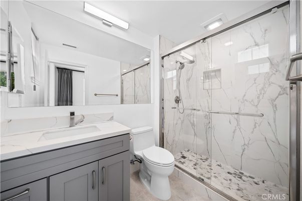 Bathroom, Glass Shower, Interior, Marble Walls, Recessed Lighting