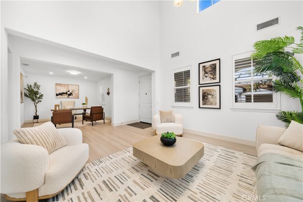 Dining room, Interior, Living room, Recessed Lighting, Wood Texture Flooring