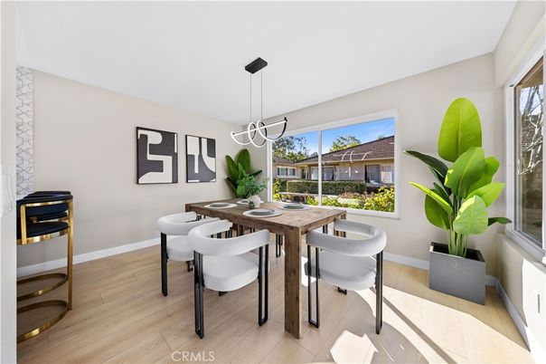 Dining room, Interior, Pendant Lights, Wood Texture Flooring