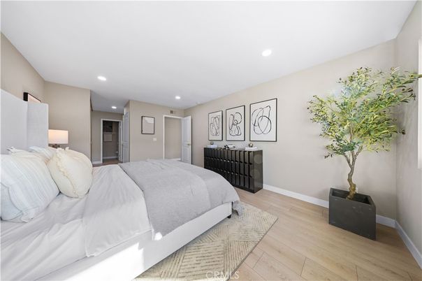 Bedroom, Interior, Recessed Lighting, Wood Texture Flooring