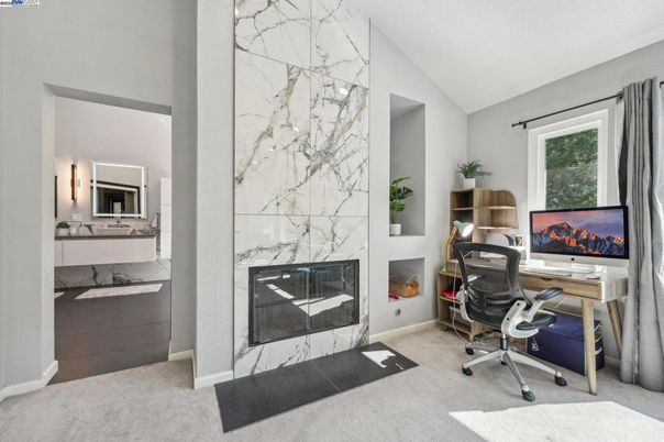 Fireplace, Home Office, Interior, Marble Walls