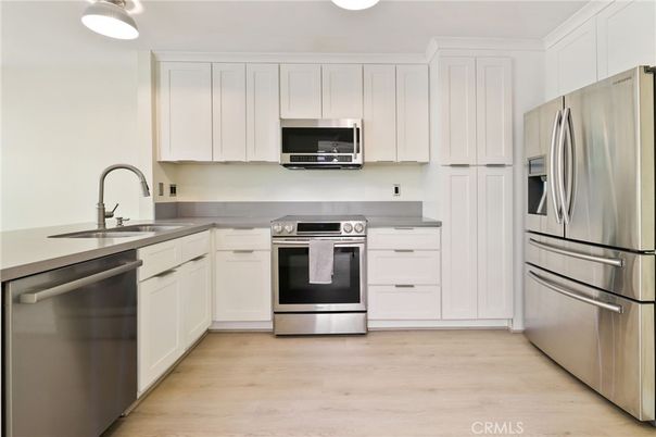 Interior, Kitchen, Pendant Lights, Stainless Steel Appliances, Wood Texture Flooring