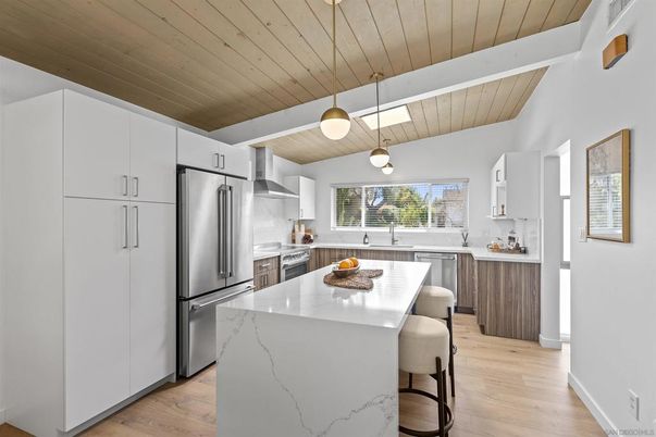 Interior, Kitchen, Pendant Lights, Stainless Steel Appliances, Wooden Ceilings, Wood Texture Flooring