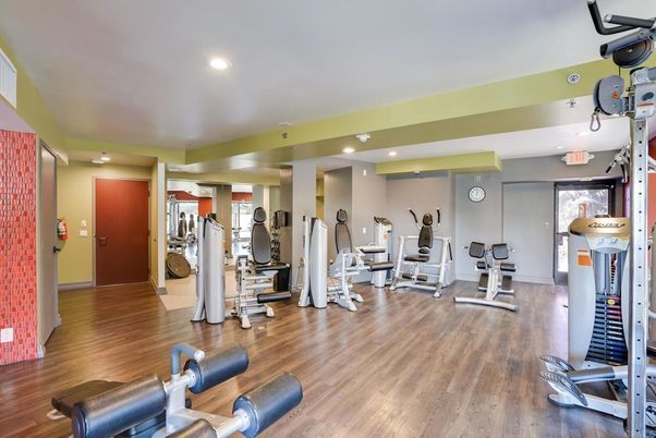 Fitness Equipment, Gym, Interior, Recessed Lighting, Wood Texture Flooring