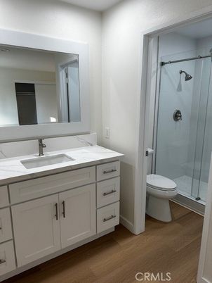 Bathroom, Glass Shower, Interior, Wood Texture Flooring