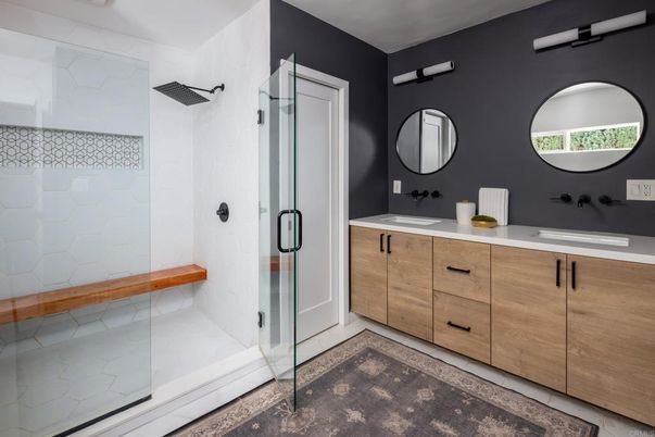 Bathroom, Dual Sink Vanities, Glass Shower, Interior