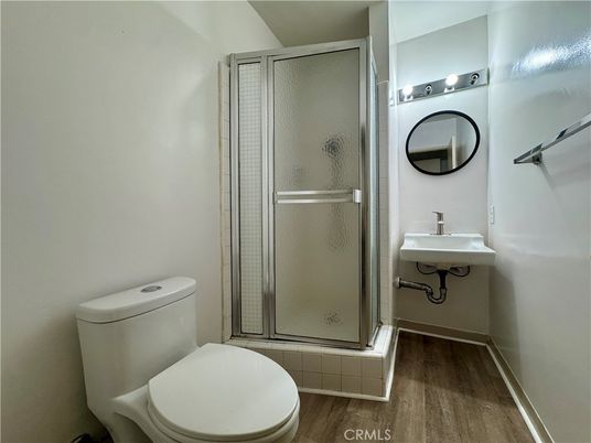 Bathroom, Glass Shower, Interior, Wood Texture Flooring