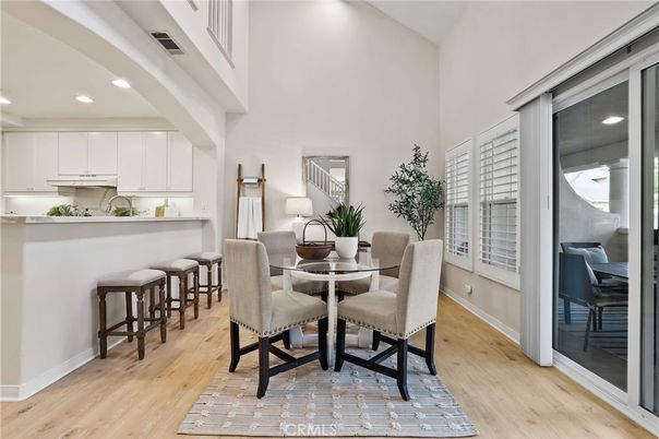 Dining room, Interior, Kitchen, Recessed Lighting, Wood Texture Flooring