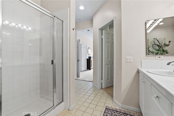 Bathroom, Glass Shower, Interior, Recessed Lighting, Tile Countertops
