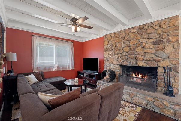 Fireplace, Interior, Living room, Stone Walls, Wood Texture Flooring