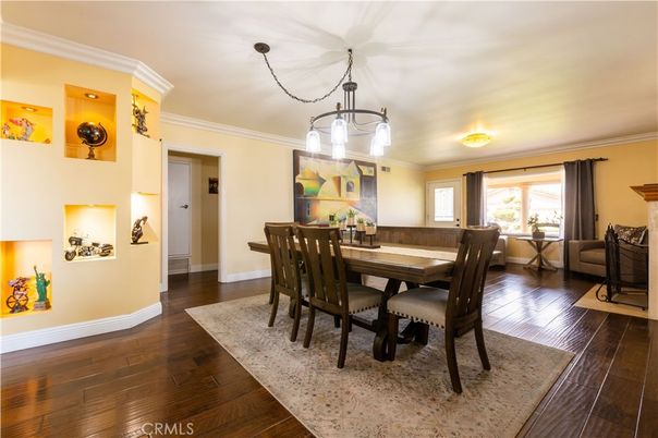 Dining room, Interior, Pendant Lights, Wood Texture Flooring
