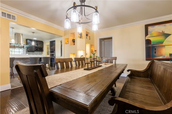 Dining room, Interior, Kitchen, Pendant Lights, Wood Texture Flooring