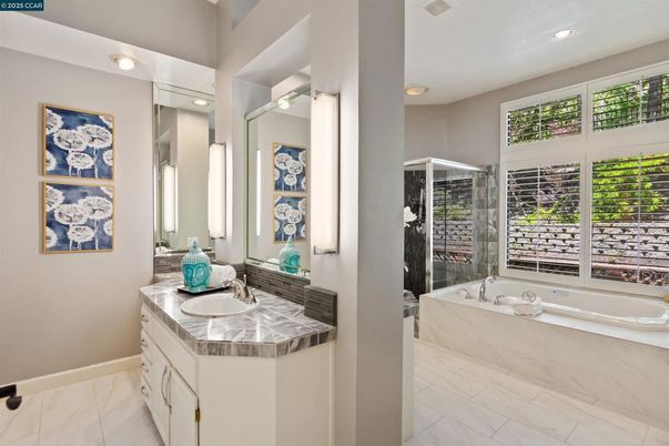 Bathroom, Glass Shower, Interior, Marble, Recessed Lighting