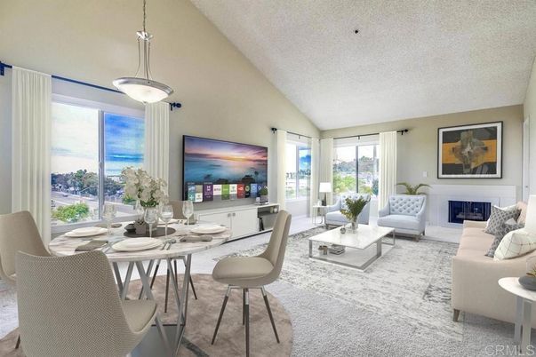 Dining room, Fireplace, Interior, Living room, Pendant Lights, Water