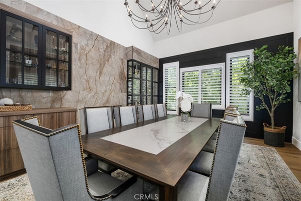 Chandelier, Dining room, Interior, Wood Texture Flooring