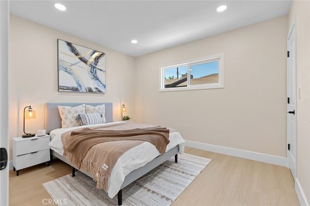 Bedroom, Interior, Recessed Lighting, Wood Texture Flooring