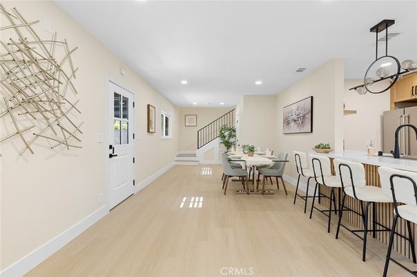Dining room, Interior, Recessed Lighting, Wood Texture Flooring