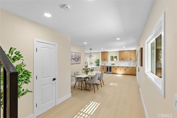 Dining room, Interior, Kitchen, Pendant Lights, Recessed Lighting, Wood Texture Flooring