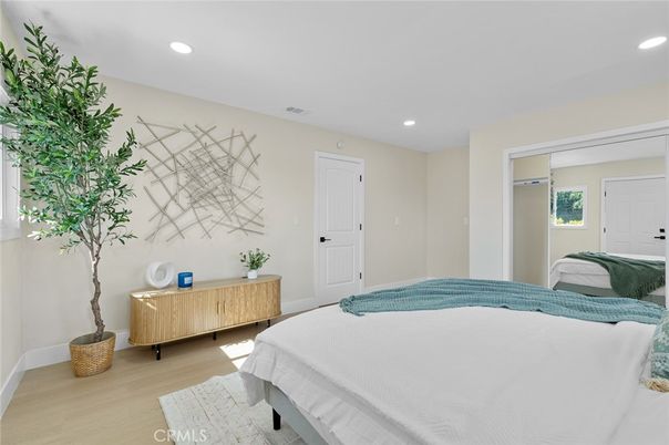 Bedroom, Interior, Recessed Lighting, Wood Texture Flooring