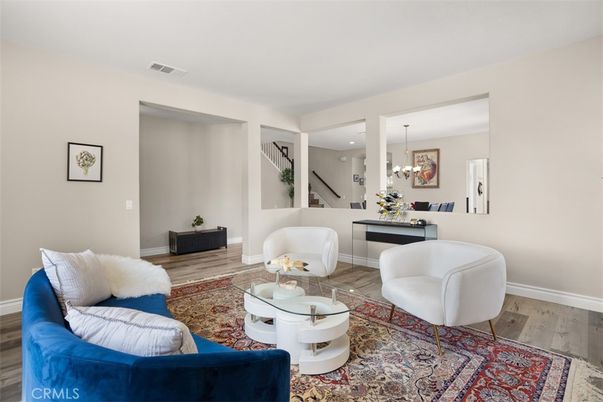 Interior, Living room, Pendant Lights, Recessed Lighting, Wood Texture Flooring