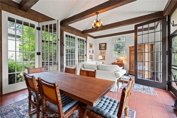 Chandelier, Dining room, Interior, Living room, Wooden Beams