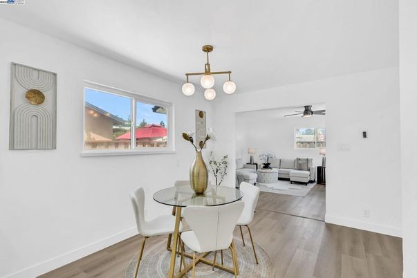 Dining room, Interior, Living room, Pendant Lights, Wood Texture Flooring
