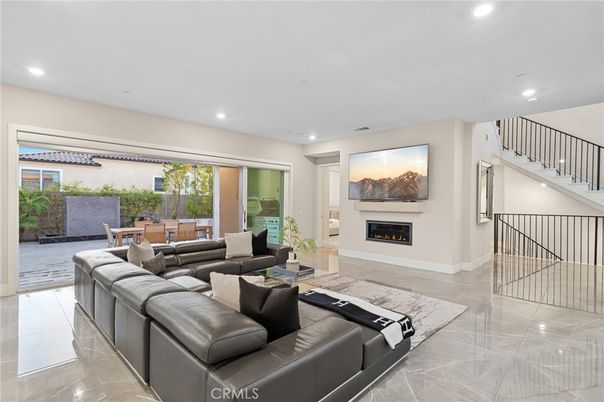 Dining room, Fireplace, Interior, Living room, Recessed Lighting