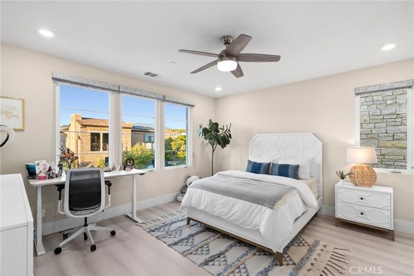 Bedroom, Home Office, Interior, Recessed Lighting, Wood Texture Flooring