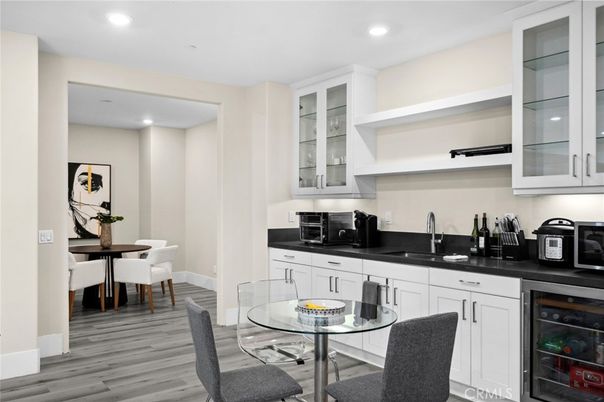 Dining room, Interior, Recessed Lighting, Wood Texture Flooring